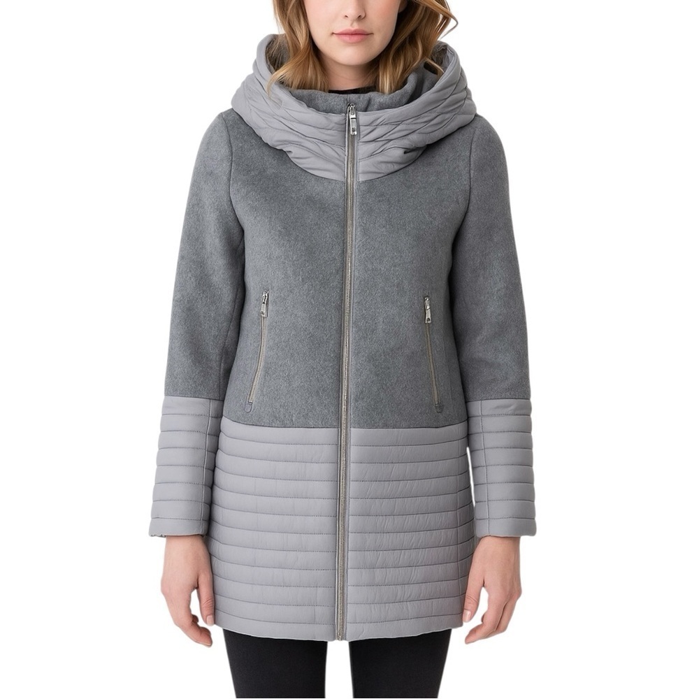 Soia & Kyo Grey Avery Mixed-Media Wool And Puffer Long Coat